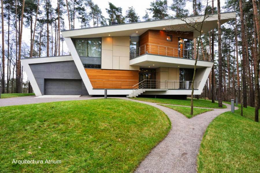 Casa familiar contemporánea de lineas de diseño vanguardistas - Arquitectura Atrium Residencia posmoderna en Moscú
