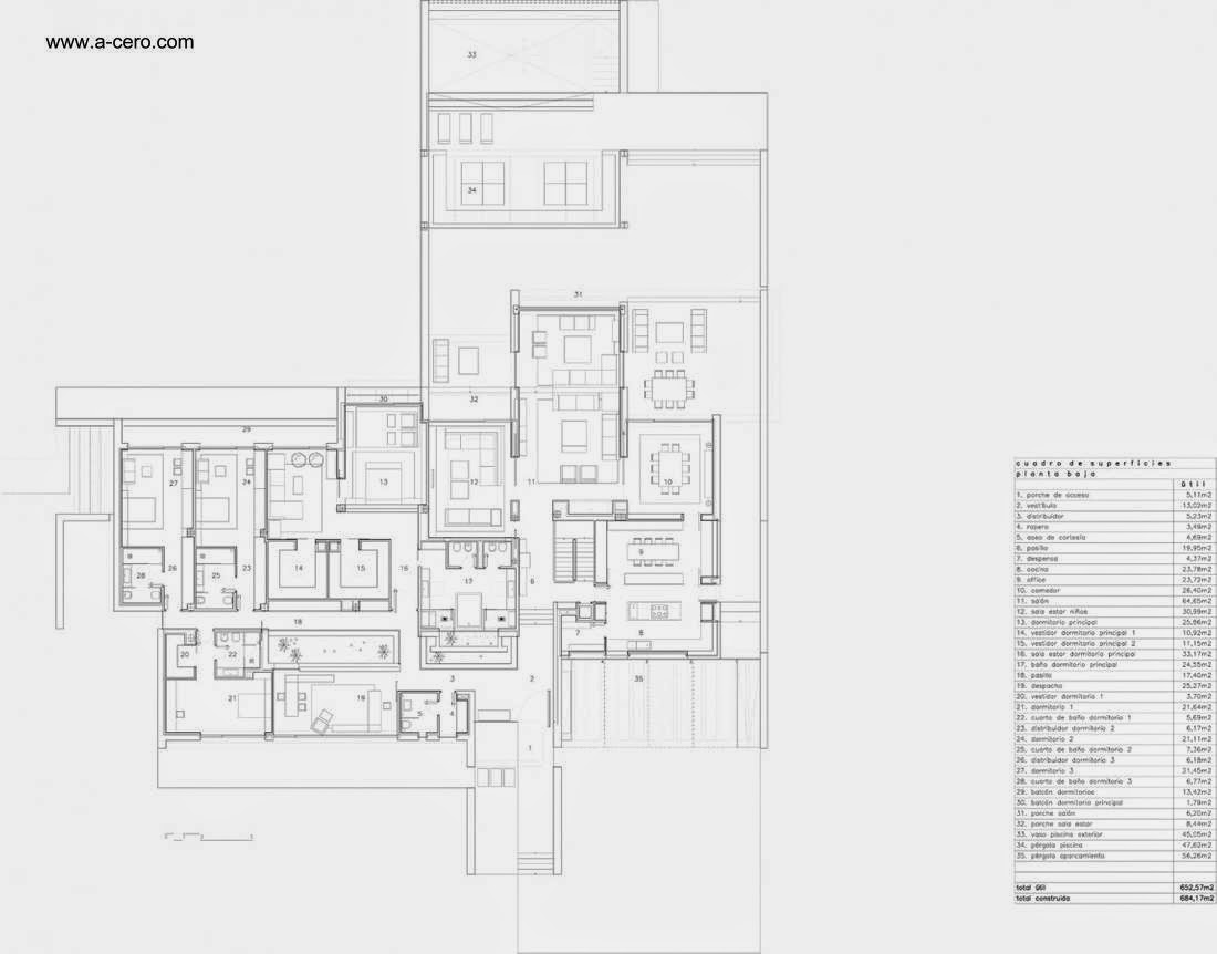 Plano de la planta principal de la Concrete House I Plano de arquitectura