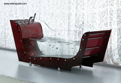 Tina con patas de diseño singular Bañera de diseño original con perfil de trineo y lados de vidrio