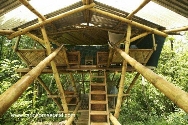 Una de las casas del árbol en el complejo de cabañas Casa del árbol hecha con cañas de bambú