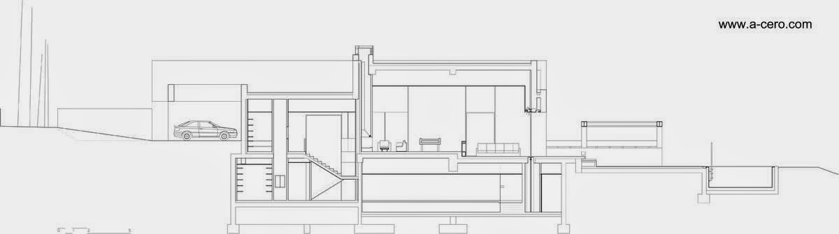 Otro corte de la estructura de la casa Plano arquitectónico de un corte de la residencia de concreto