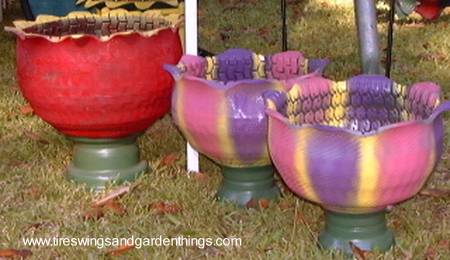 Ruedas de automóvil recicladas como maceteros Diseños de neumáticos reciclados para exteriores