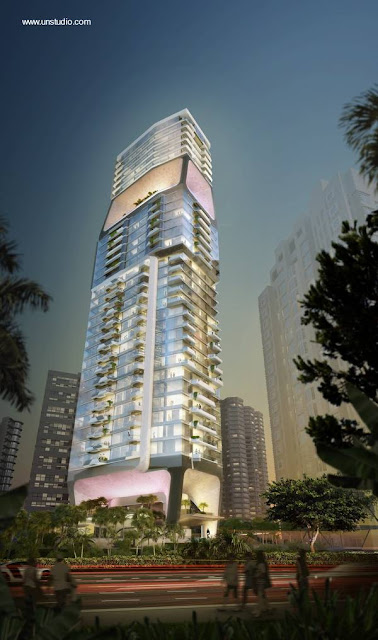 Edificio de apartamentos de nueva generación para la ciudad del futuro Torre residencial en Singapur imagen de renderizado