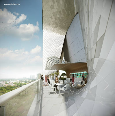 Cafetería en un sector común en altura al nivel donde se encuentra la piscina Sector de la Torre The Scotts para uso comunitario