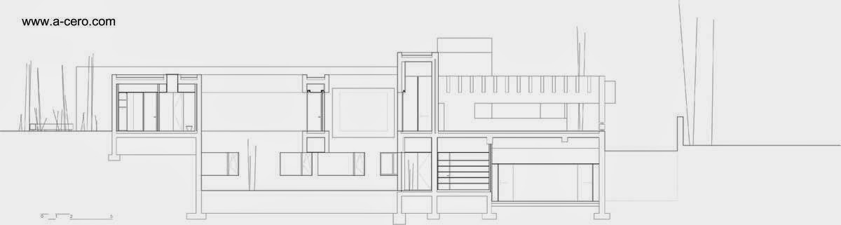 Un corte de los niveles de la residencia Plano de arquitectura mostrando un corte de la casa
