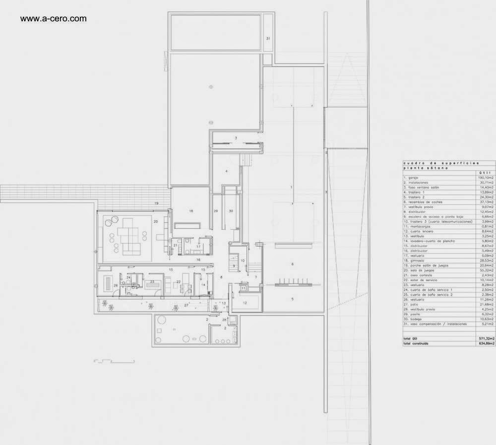 Plano de la planta por debajo de la principal Plano arquitectónico de Concrete House I