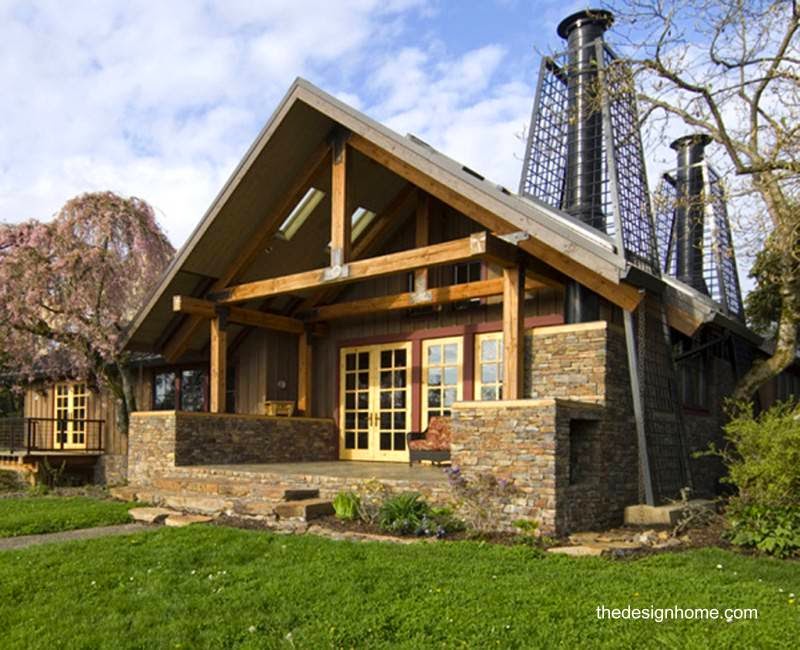 Diseño y construcción de una firma de Oregon con aspectos modernos y tradicionales a la vez Modelo de cabaña de madera y piedra en Oregon Estados Unidos