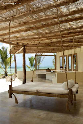 Cama colgante desde cobertizo Cama colgando de sogas