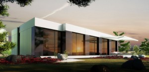 Casa prefabricada modular y cochera Perspectiva de la casa